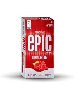 Manforce Epic Pleasure Long Lasting Premium Condoms for Men, Super Thin, Raspberry Flavour 10'S