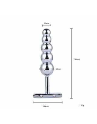 SK DILDO BUTT PLUG WITH BALLS STAINLESS STEEL ROUND HEADED